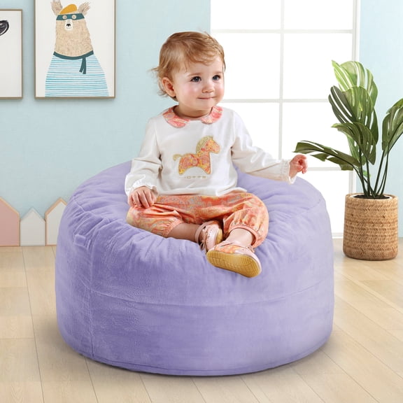 Hobestluk Bean Bag Chairs 2.5FT Bean Bag Chair with Memory Foam Filled & Plush Faux Fur Cover Small Bean Bag Chairs for Playroom, Living Room, Bedroom (Purple)