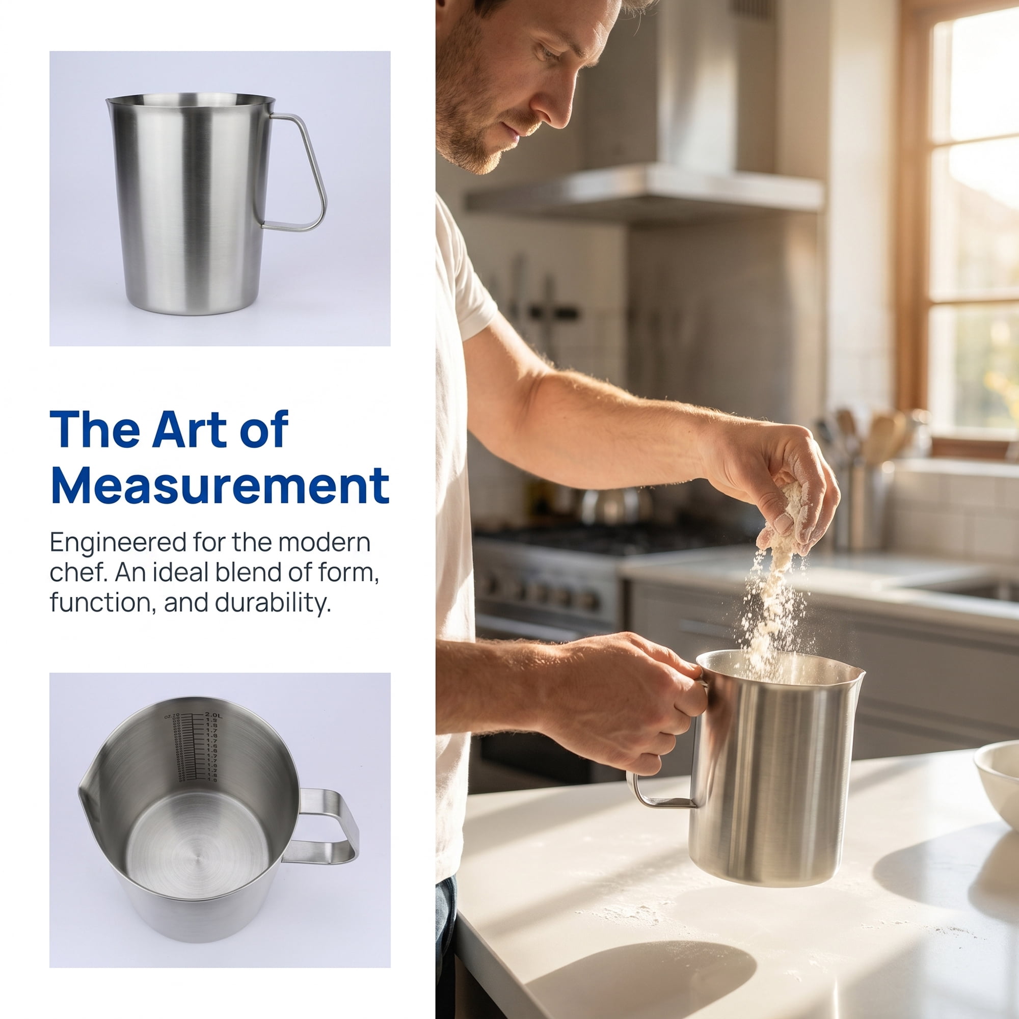 Unique Bargains Stainless Steel Measuring Cup with Easy Read Lines Silver 2000ml