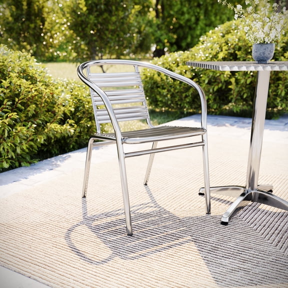 Flash Furniture Heavy Duty Commercial Aluminum Indoor-Outdoor Restaurant Stack Chair with Triple Slat Back