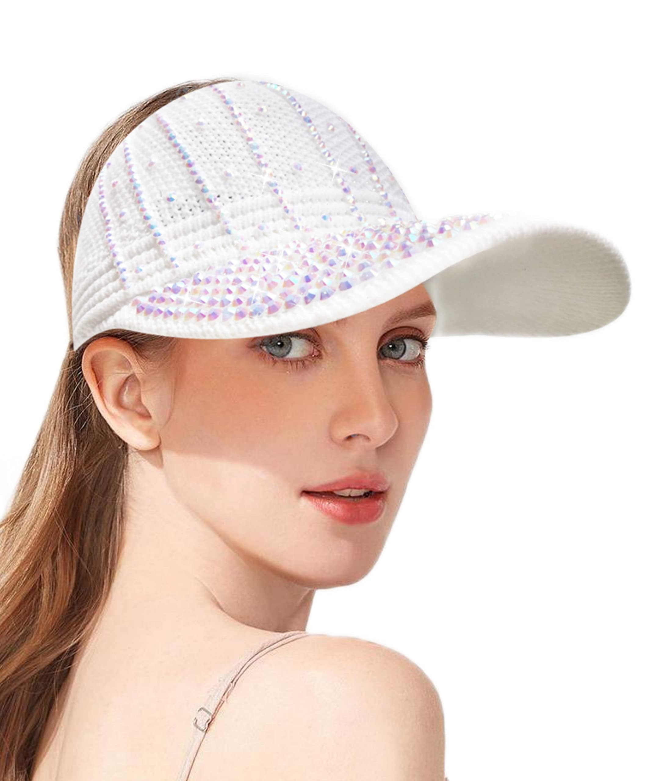 Tancuzo Studded Rhinestone Crystals Ponytail Hat Bling Mesh Baseball Caps for Women Fashionable