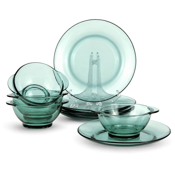 STPGoods Aqua Green 8 Piece Borosilicate Glass Dinnerware Set Service for 4 Glass Plates and Bowls Set for 4 Dish Set