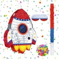 thumbnail image 2 of OIUR Pull String Rocket Ship Pinata Rocket Pinatas with Blindfold Bat Stick Confetti for Kids Space Themed Birthday Party Supplies, 2 of 6