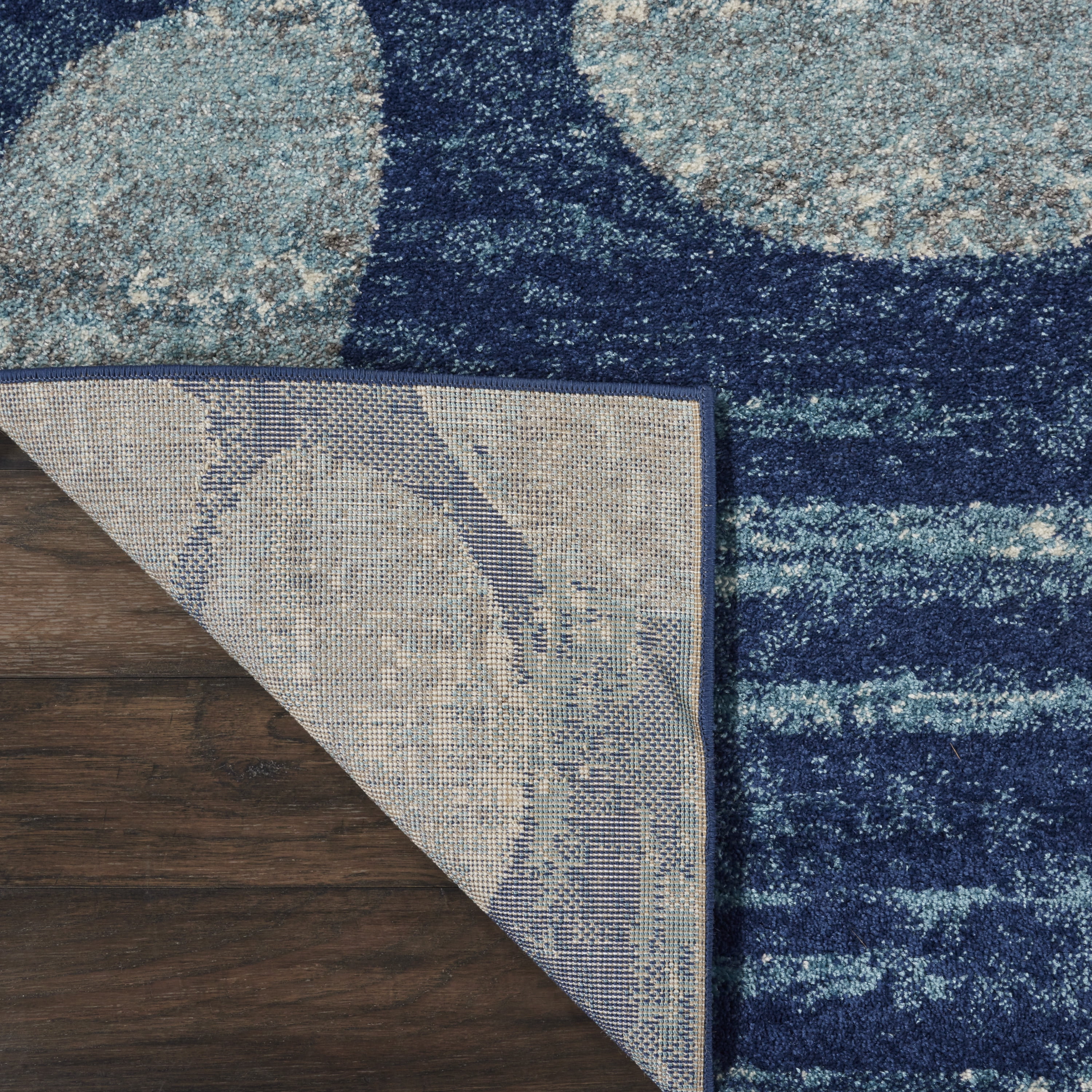Serene Modern Botanical Navy/Light Blue 2'3" x 7'3" Area Rug, (2' x 7')