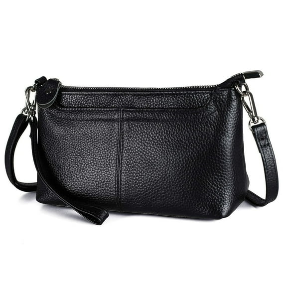 QUTETN Genuine Leather Wristlet Clutch Wallet Purses Small Crossbody Bags Shoulder Handbag for Women Silver Zipper