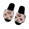 thumbnail image 1 of Zapatillas de piel borrosa con punta abierta, zapatillas peludas para mujer, zapatillas borrosas, zapatillas con punta abierta, uso conveniente, 1 of 8