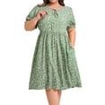 thumbnail image 1 of GRACE & GRANDEUR Vestido A-Line de Talla Grande para Mujer con Estampado Floral Ditsy, Cuello con Lazo, Mangas Abullonadas y Cintura Elástica 4X Verde Claro, 1 of 5