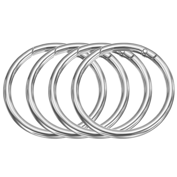 Uxcell 4pcs Metal Spring O Rings 2" Trigger Spring Keyrings Buckle Round Snap Clip for DIY Keychains Bag Purse Handbag Silver Tone