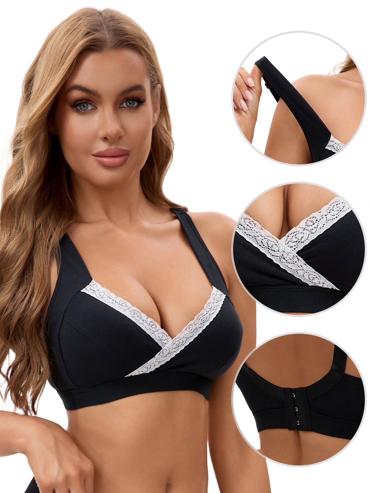 Unique Bargains Women's Lace Polka Dots Wirefree Sleep Nursing Bras XL Black