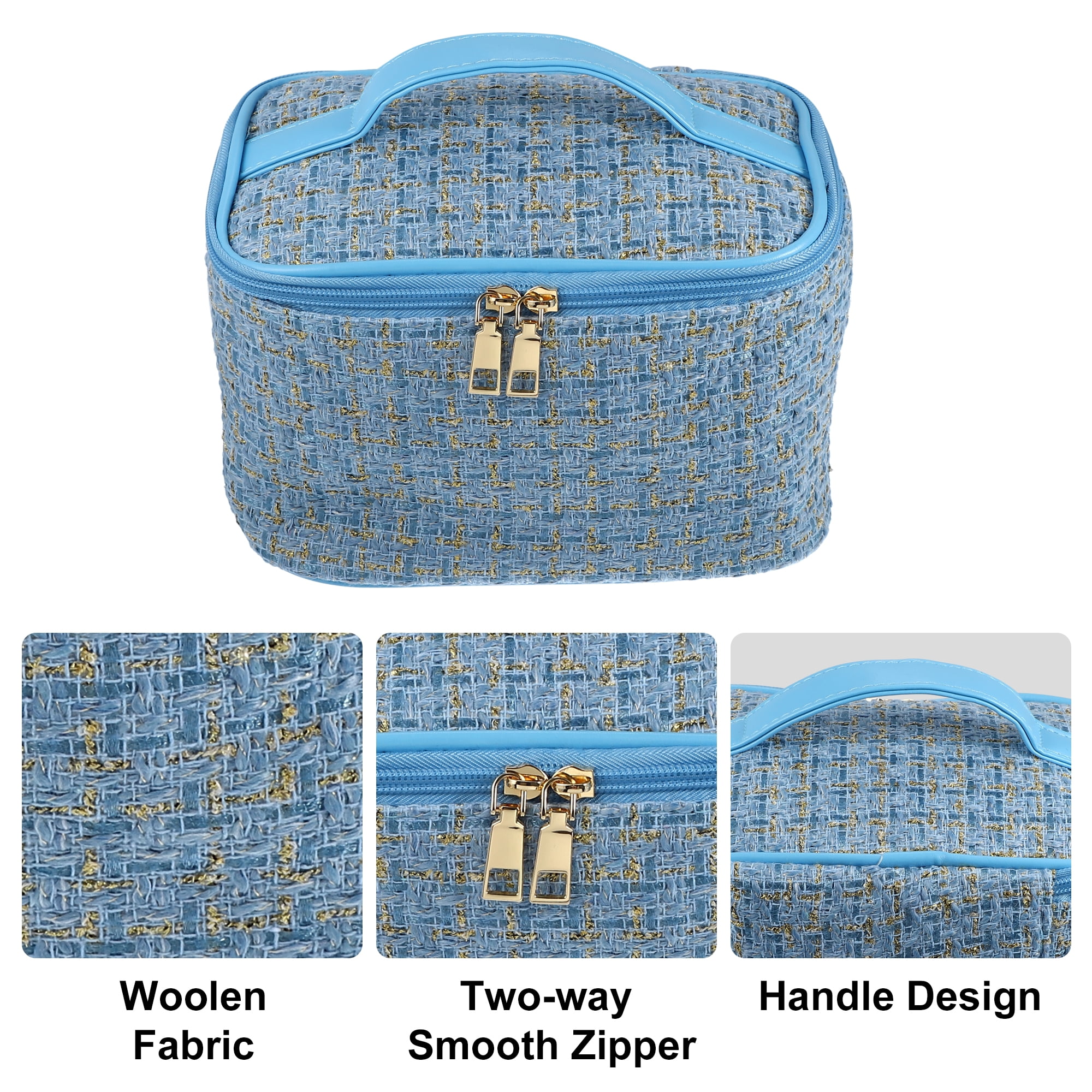 Unique Bargains Floral Makeup Bag Zipper Flower Cosmetic Pouch Blue