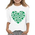 thumbnail image 2 of BYHONG T-Shirt Graphique pour Filles, Col Rond, Manches 3/4, Tunique Décontractée pour Enfants, Blanc 130, 2 of 4