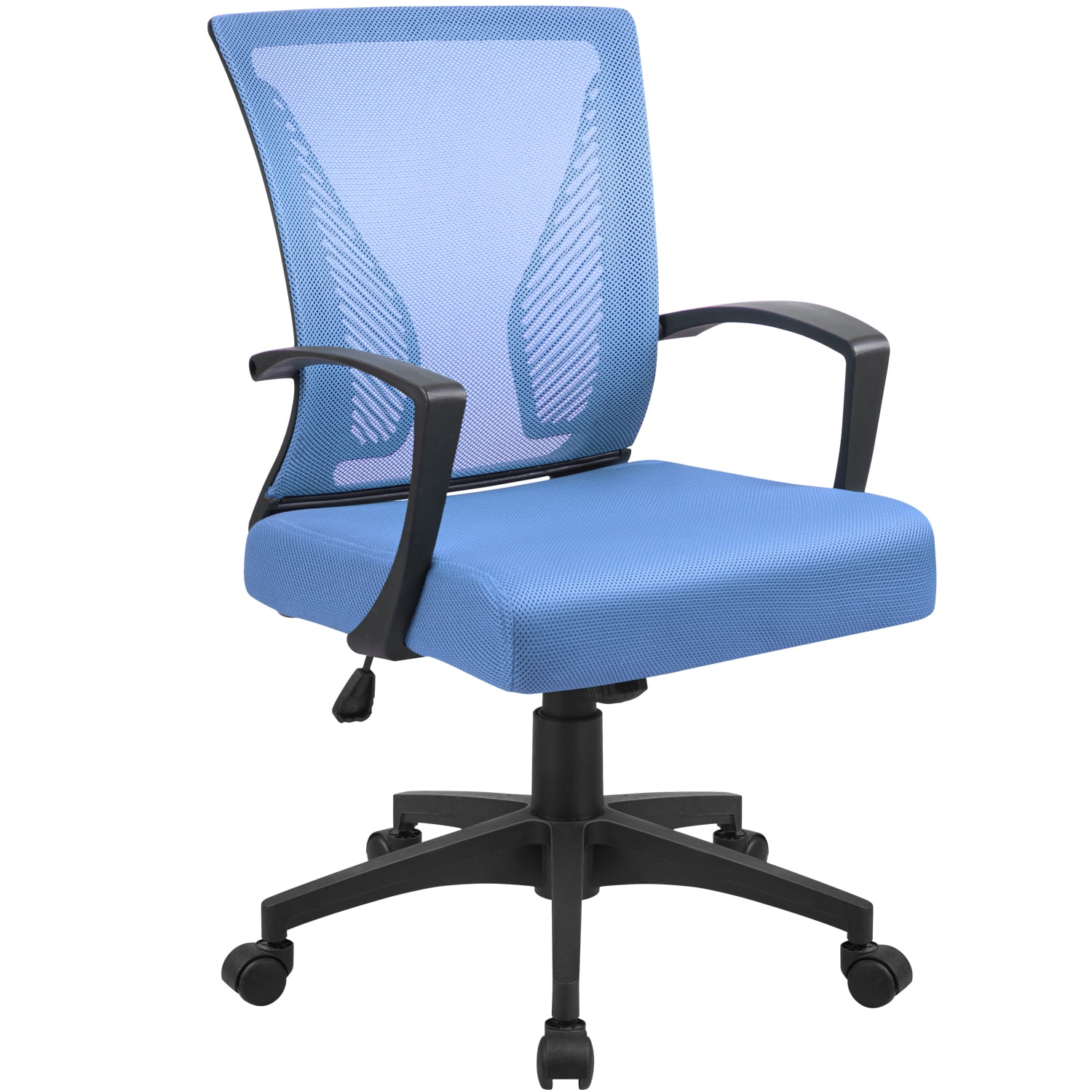 Furmax Office Mid Back Swivel Lumbar Support Desk, Computer Ergonomic Mesh Chair with Armrest, Blue