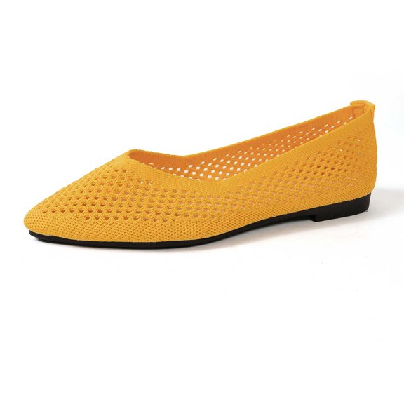 uvwlwu Fashionable Women's Casual Shoes Breathable Flat On Pointed Toe Loafers For Everyday Relaxation(Yellow,7.5)