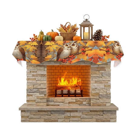 Fall Maple Fireplace Mantel Scarf 70 x 17 Inch Leaves Owls Fruits Mantel Scarves for Fireplace Decoration for Thanksgiving Party Supplies