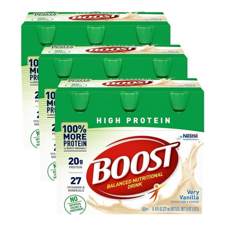 Boost High Protein Complete Nutritional Drink, Very Vanilla, 8 oz (Pack of 3)