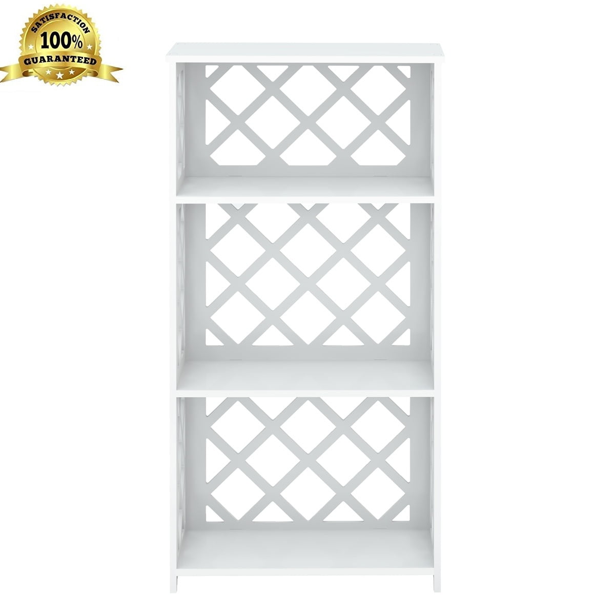 Rackaphile 3Shelf Shelving Unit, Modular Flower CutOut White Wooden
