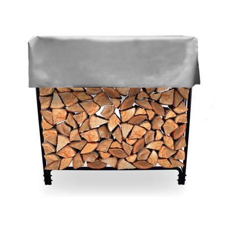 Backyard Expressions 4ft Firewood Rack w/ Water Resistant Oxford Cover Outdoor | Heavy Duty Log Rack Fire Wood Storage Holder
