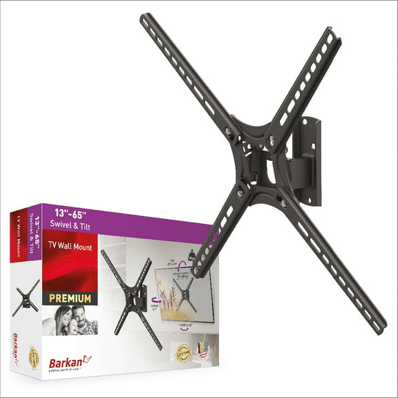 Barkan TV Wall Mount, 13 - 65 inch Patented, Premium, Swivel and Tilt Flat / Curved Screen Bracket, Holds up to 88lbs, Fits LED OLED LCD
