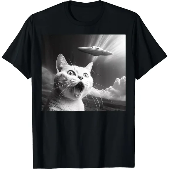 HOT-Alien UFO Funny Cat Unknown Abduction Kitty Unisex T-Shirt