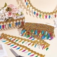 thumbnail image 5 of Polyester Colorful Tassel Lace Trim with Paillettes Gold Leaf 2-1/8 inch(55mm), 5 of 5