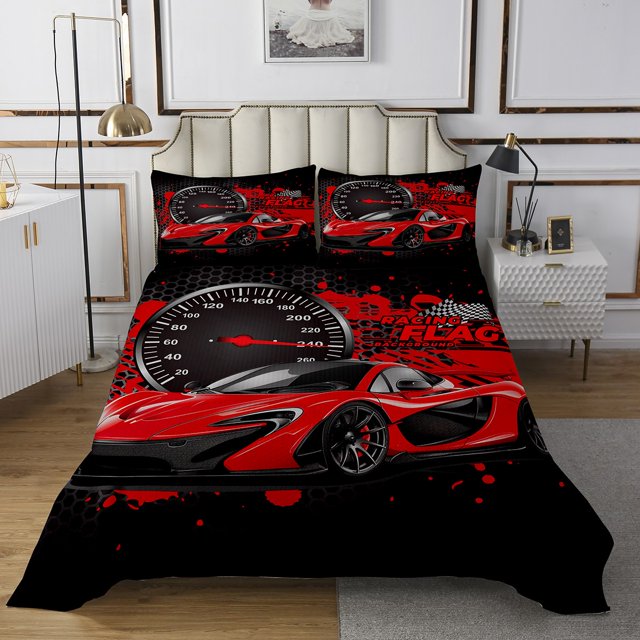 Erosebridal Fast Car Coverlet Set King,Geometric Hexagon Bedding Set,Teens Bedroom Decor,Ultra Soft,3 Pieces