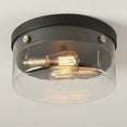 thumbnail image 3 of Globe Electric 2-Light Matte Black Indoor Flush Mount Ceiling Light Brass Accents Glass Shade, 3 of 5