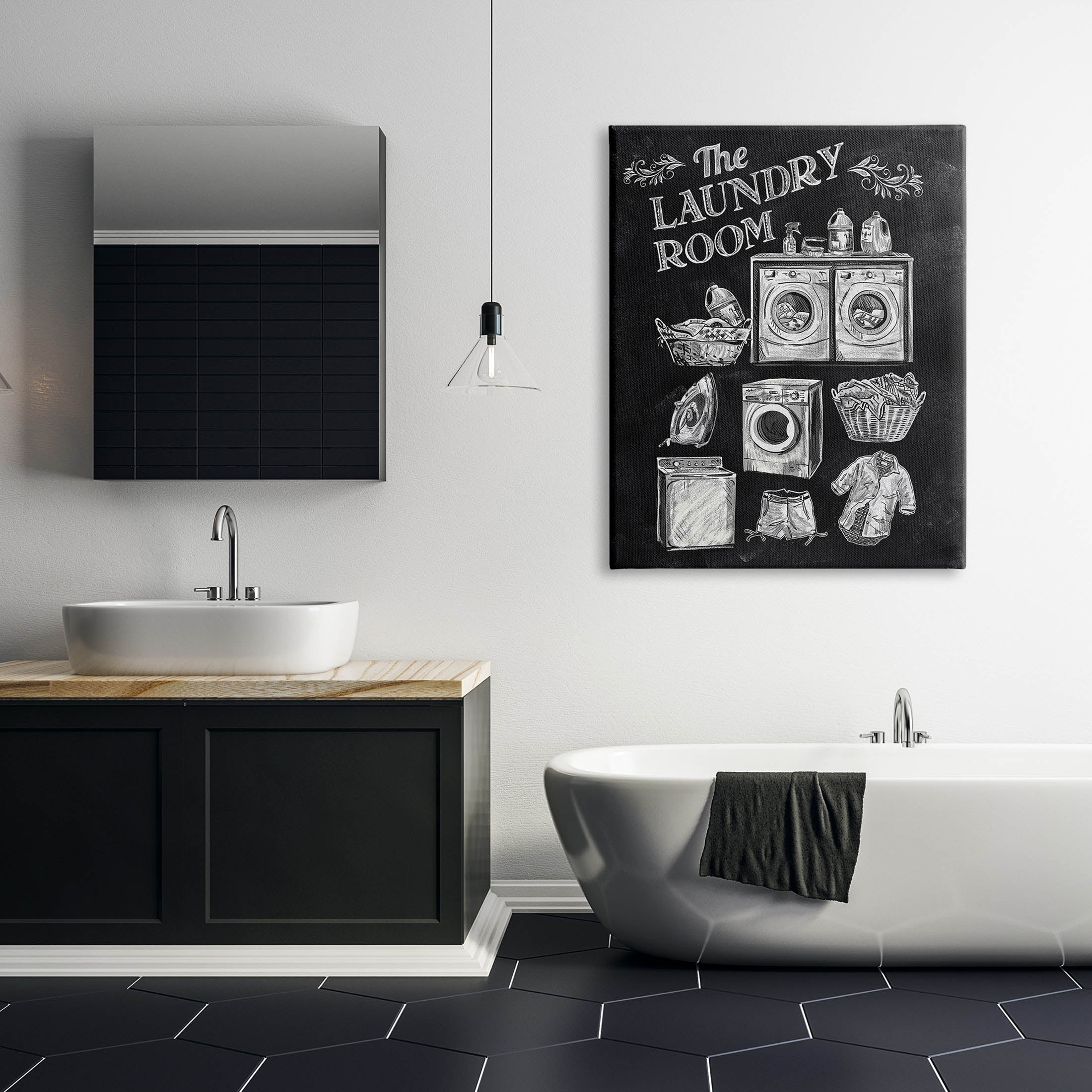 Laundry Room Vintage Drawings Typography Graphic Art Gallery Wrapped Canvas Print Wall Art