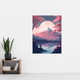 thumbnail image 2 of Mount Fuji View Through Cherry Blossom Trees Pastel Colour Painting Pink Purple Blue Serene Lake Reflection Japanese Landscape Extra Large XL Wall Art Poster Print, 2 of 3