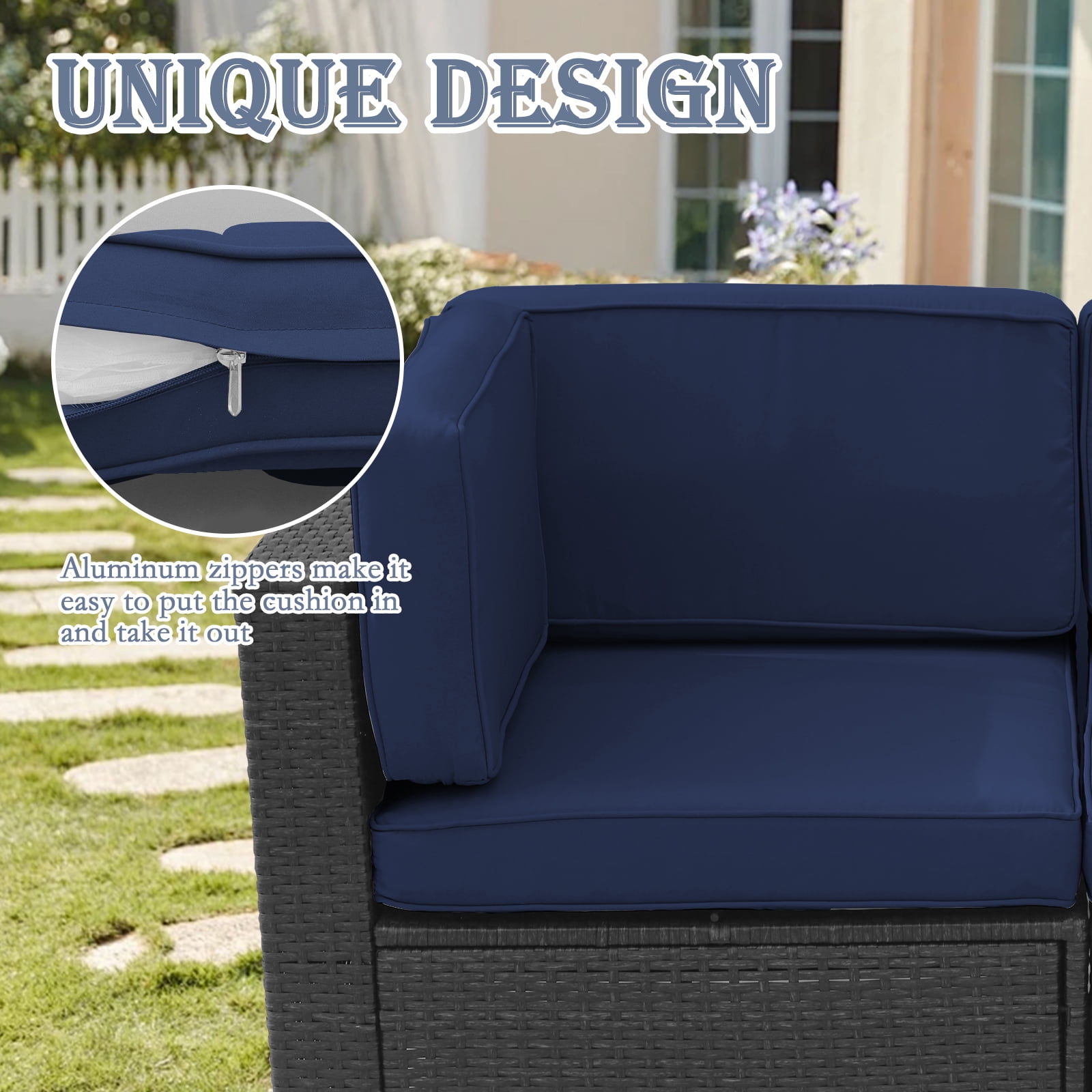 FKS LIFE 11 Pack Outdoor Patio Cushion Covers, Water Resistant Fade Resistant Washable Furniture Slipcovers for Sofa and Chairs,Dark Blue