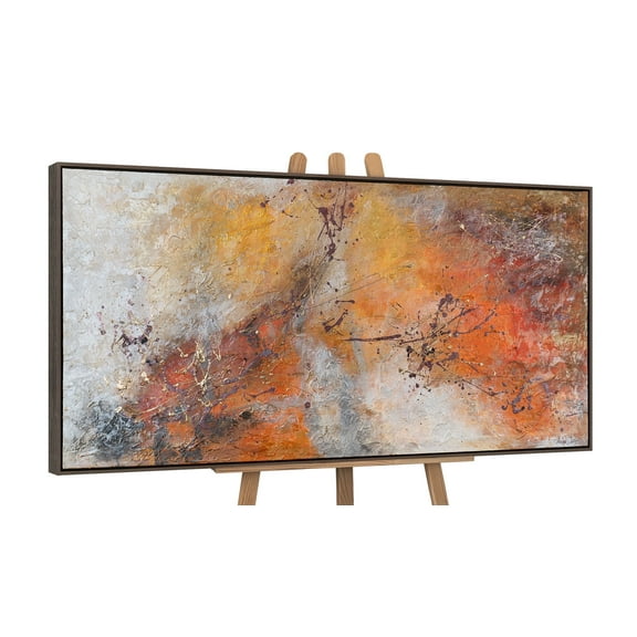 YS-Art Echoes of Sunset Abstract Canvas Wall Art with Gray Frame, Acrylic Textured Painting for Home Decor, 24x48 in