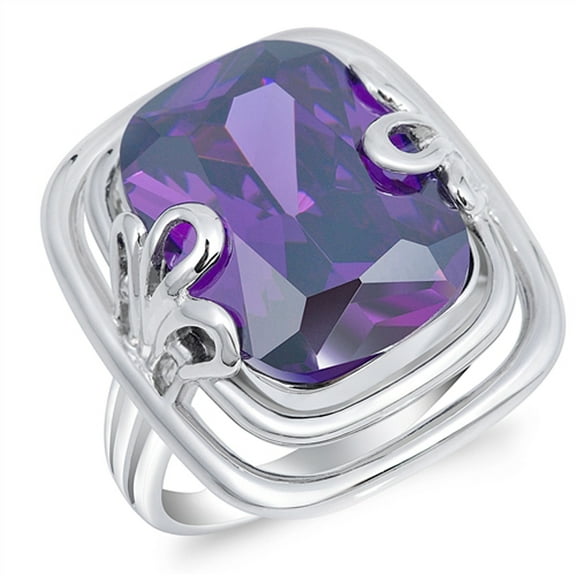 Large Simulated Amethyst Flower Loop Solitaire Ring 925 Sterling Silver Band Purple CZ Female Size 6