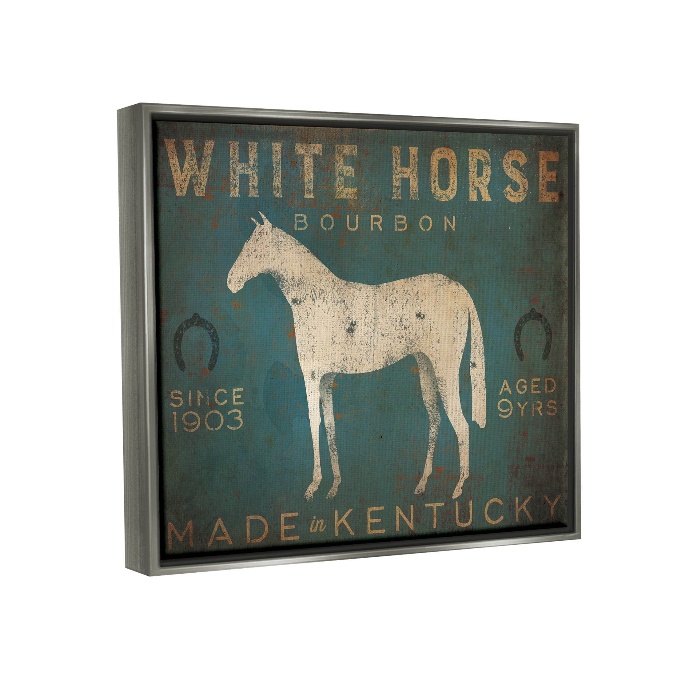 Stupell Industries White Horse Bourbon Vintage Sign Graphic Art Luster Gray Floating Framed Canvas Print Wall Art, Design by Ryan Fowler