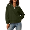 thumbnail image 6 of ClodeEU Women's Half Zip Stand Collar Long Sleeve Sweatshirt,Casual Loose Solid Pullover Top Army Green,Women's Plus L, 6 of 8