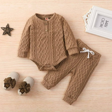 

Leutsin Autumn Spring Baby Girls Boys Solid Color Long Sleeved Jumpsuit Climbing Suit Fart Jacket Khaki Jacket And Trousers