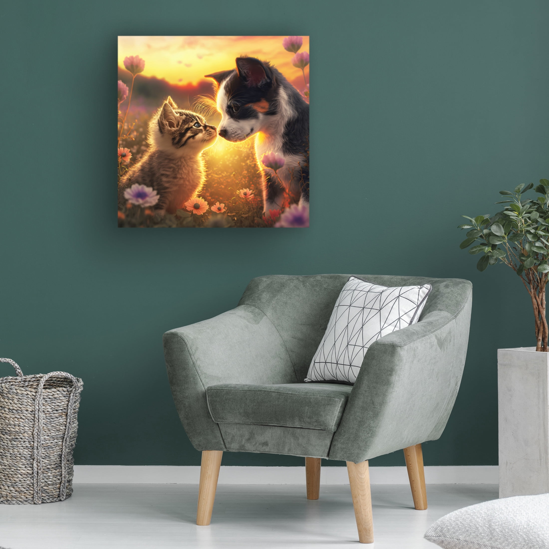 Canvas Wall Art - Ray Heere 'Cats And Dogs 27' Wall Art for Living Room, Bedroom, or Office Décor by Trademark Fine Art - 18 x 18 Inches