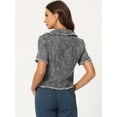 thumbnail image 4 of Camisa de tweed para mujer con borla, longitud recortada, camisa de manga corta de primavera Negro L, 4 of 5