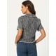thumbnail image 4 of Camisa de tweed para mujer con borla, longitud recortada, camisa de manga corta de primavera Negro L, 4 of 5