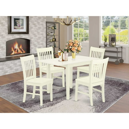 East West Furniture Norden 5-piece Wood Table and Dining Chairs in Linen White