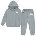 thumbnail image 6 of gcong Girls 2Pcs Outfits Bow Sweatsuit Long Sleeve Hoodie Sweatshirt Sweatpants with Pockets Youth Preppy Activewear Sets Grey, 6 of 7