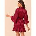 thumbnail image 3 of DARING DIVA Women's Satin Silky 3/4 Sleeves Tie Waist Loungewear Robes S Red, 3 of 6