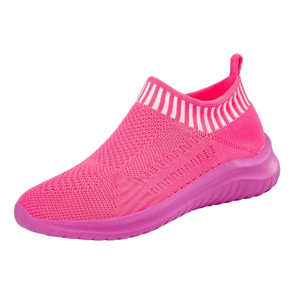 Womens Lightweight Knit Slip On Sneakers Breathable Non Slip Running Shoes Comfortable Mesh Non Slip Casual Walking Shoe Pink Size 6.5