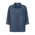 thumbnail image 6 of Tqyyweavej Women Denim Shirts Button Down Loose Fit Long Sleeve Jacket Lounge Solid Color Lapel V Neck Jean Tops with Pockets, 6 of 9