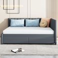 thumbnail image 2 of Linen Fabric Full Size Upholstered Bed Frame with 2 Storage Drawers Sofa Bed, Platform Bed Frame, Mid Century Bedframe, Wood Daybed, Wood Foundation(Gray, Full), 2 of 9