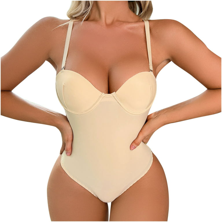 Fesfesfes Ladies Bodysuit Solid Push-Up Lingerie Stretch Removable