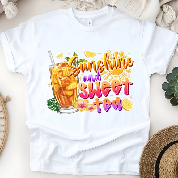 Sunshine and Sweet Tea Shirt – Southern Summer Drink Graphic Tee, White, Size M