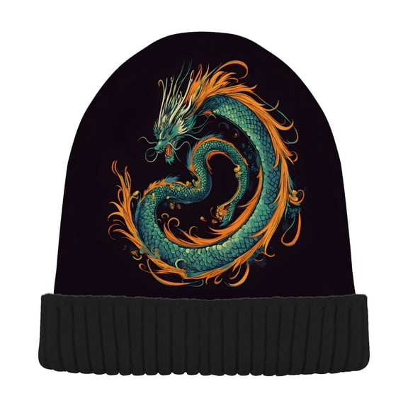 joogoo Boho Dragon Beanie Hats Men Women Cuffed Skull Cap Winter Warm Knit Thick Beanies