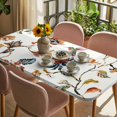 thumbnail image 3 of Spring Floral Table Cloths for 4 Foot Rectangle Tables, Summer Botanical Flowers Vintage Birds Patio Waterproof Elastic Fitted Tablecloths, Washable Rectangular Table Cover for Camping, 3 of 8