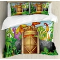thumbnail image 1 of Zoo Duvet Cover Set Queen Size, Dinosaurs Living in Park Cartoon Prehistoric Wildlife Forest Trees Door Illustration, Decorative 3 Piece Bedding Set with 2 Pillow Shams, Multicolor, by Ambesonne, 1 of 3