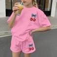 thumbnail image 4 of BFHHYA Girls 4th of July Sets 2-Piece Outfit Cherry Print Short Sleeve Top Loose Shorts Tween Casual Summer Set Size 3-15 Years, 4 of 5