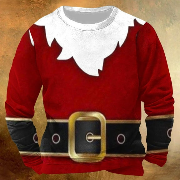 EchfiProm Mens Graphic Sweatshirts Ugly No Hood Crewneck Christmas Funny Print Wine Shirts for Men 4XL