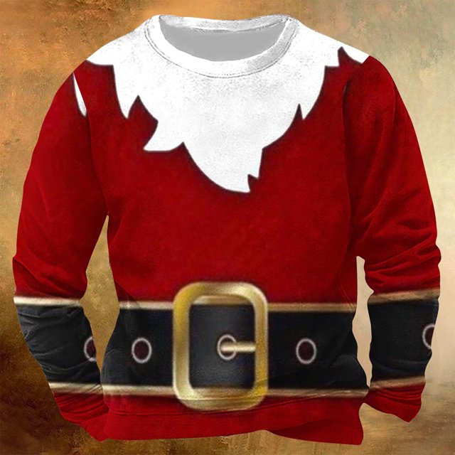 UVEASISHA Chandails de Père Noël pour Hommes Imprimé Amusant Col Rond Chandail en Molleton Manches Longues Hauts d'Automne Noël Décontracté Fête Vacances Chandail Offres Quotidiennes du Jour Vin 4TG